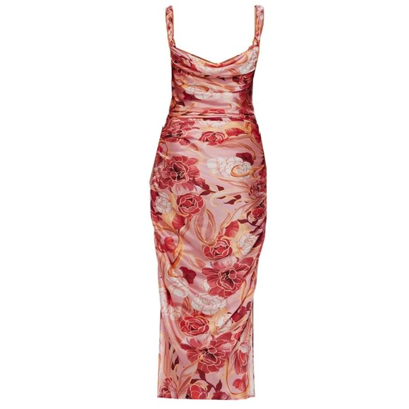 LEO LIN PINK MULTI RACHEL ADORN PRINT COWL NECK SLIP DRESS IN PASSION - Picture 3 of 4